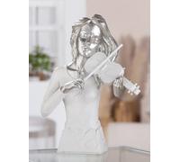 Gilde Figurine Musicien, en résine, Blanche, Aspect métallique, Motif Femme avec Violon, Forme musicienne, Hauteur : 30 cm, Largeur : 23 cm, Profondeur : 10,5 cm - décoration, Art, Sculpture, Cadeau