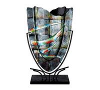 GILDE GLAS art Vase décoratif en Verre avec Support en métal - Cadeau pour Femme Anniversaire Saint Valentin Fête des mères - Couleur : Gris - Hauteur 48 cm