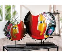 GILDE GLAS art Vase décoratif, pour Le Visage, en Verre, Peint à la Main, avec Support en métal, décoration de Salon, Hauteur 38 cm, Multicolore