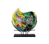 GILDE GLAS art Vase décoratif Rond Peint à la Main sur Pied en métal Noir Hauteur 50 cm