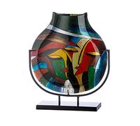 GILDE GLAS art Vase décoratif sur Support en métal Noir - Face Face - Objet d'art Peint à la Main - Multicolore Hauteur 40 cm
