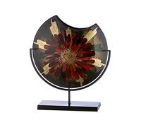 GILDE GLAS art Vase Rond en Verre sur Pied en métal - Décoration de Salon - Cadeau pour Femme - Peint à la Main - Couleur : Vert, Rouge, Or - Hauteur : 37 cm