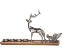 GILDE Grand bougeoir de l'Avent décoratif XL - Couronne de l'Avent bougeoir Moderne - Couronne de l'Avent décorative cerf avec traîneau - Bougeoir pour 4 Bougies Couleur : argenté Marron Largeur : 64