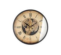 GILDE Horloge Murale - Métal - Rond - Diamètre 60 cm - Motif Carte du Monde et Roues dentées - Crème cuivrée - Piles Non incluses dans la Livraison
