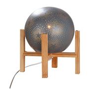 Gilde Lampe de table en porcelaine avec motif d'étoile - Lampe sur pied avec pied en bois et motif perforé - Décoration salon - Cadeaux pour femmes - Couleur : gris - Hauteur 24 cm