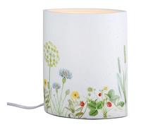 GILDE Lampe de table Wild Flowers en porcelaine - Blanc - Avec motif floral - Ovale - Hauteur 20 cm x largeur 17 cm - Sans ampoule