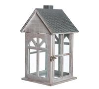GILDE Lanterne Branco en Verre - Bois et métal - Forme de Maison - Hauteur 39 cm - Argenté et Blanc