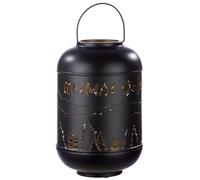 GILDE Lanterne décorative avec poignée - Découpe en Ciseaux - Décoration forestière - Inscription Heimat Gefühl - Décoration d'hiver de Noël - Couleur : Noir, intérieur doré - Hauteur 49 cm