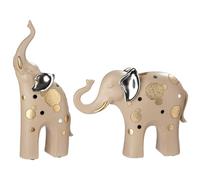 GILDE Lot de 2 Figurines Midas - Éléphants en résine - Crème - Structuré - Hauteur 22 cm x Largeur 28 cm - avec Patins en Feutre