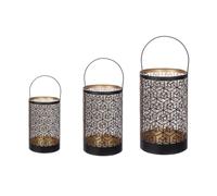 GILDE Lot de 3 photophores cubiques en métal - Cylindrique - Noir - Hauteur : 43 cm - Diamètre : 25 cm - Motif nid d'abeille