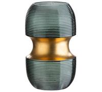GILDE Petit Vase décoratif en Verre - Vase Moderne avec rainures - Cadeau d'anniversaire, décoration de Table de Noël, Mariage, Noces d'or - Couleur : Vert doré Hauteur 18 cm