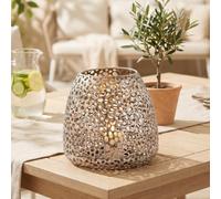 GILDE Photophore en métal Chico - Décoration de Table - Couleur : Argent Vieilli Mat - Bougeoir décoratif pour Bougies Chauffe-Plat ou Petites Bougies piliers - Hauteur 20 cm