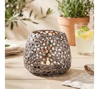 GILDE Photophore en métal Chico - Décoration de Table - Couleur : Argent Vieilli Mat - Bougeoir décoratif pour Bougies Chauffe-Plat ou Petites Bougies piliers - Hauteur 12 cm