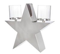 GILDE Photophore étoile Lumineuse en Acier Inoxydable - Brillant - Argenté - Hauteur 37 cm x Largeur 39 cm - Photophore