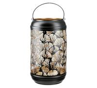GILDE Photophore Ginkgo en métal - Noir Mat - Hauteur 36 cm x Ø 20 cm - Motif décoratif - Lanterne
