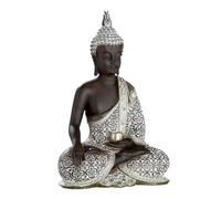 Gilde Sculpture décorative Bouddha Assis - Méditation - Marron/Blanc - Hauteur 29 cm