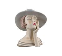 Gilde Sculpture décorative Lady - avec Chapeau et lèvres Rouges - Décoration de Salle de Bain et Salon - Hauteur 18 cm - Blanc crème