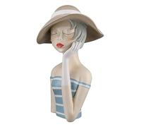 Gilde Sculpture décorative Lady - avec Chapeau lèvres Rouges - Décoration de Salle de Bain Salon - Hauteur 32 cm - Bleu Blanc crème