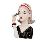 Gilde Sculpture décorative Lady T-Shirt Noir - Bouche Rouge Mascara - décoration Salon - Hauteur 26 cm - Noir Rouge crème