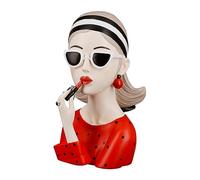 Gilde Sculpture décorative Lady T-Shirt Rouge - avec Lunettes de Soleil et Rouge à lèvres - Décoration de Salon - Hauteur 26 cm - Rouge Noir Crème