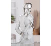 Gilde Statuette Musicien Résine Blanc Mat Aspect Métallique Saxophone Musicien H 31,5 cm L 19,5 cm P 11,5 cm - Décoration Cadeau Art Sculpture