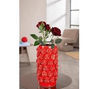 GILDE Vase cylindrique en céramique émaillée - 30 cm de Haut et 17 cm de diamètre - Motif Roses - Rouge