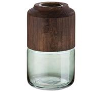 GILDE Vase décoratif en Verre - en Verre et Bois - Décoration Automne Salon Cadeau pour Femme - Couleurs : Marron Vert - Hauteur : 28 cm