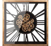 Gilde Wanduhr, quadratisch, "Dente", Zahnradmotiv, Kunststoff, MDF, Metall, goldfarben, schwarz, VE 1, L. 8 cm, B. 54 cm, H. 54 cm 52641