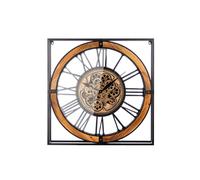 Gilde Wanduhr, quadratisch, "Revolus", Zahnradmotiv, Metall, schwarz, VE 1, L. 10 cm, B. 72 cm, H. 72 cm 52658