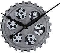Gilde Wanduhr, rund, "Gears", Zahnrädermotiv, Metall, silberfarben, VE 1, L. 6 cm, D. 30 cm 46411