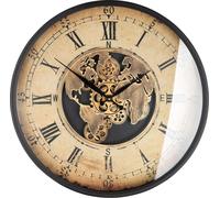 Gilde Wanduhr, rund, Weltkartenmotiv, Zahnrädermotiv, Metall, creme, kupferfarben, VE 1, L. 8 cm, D. 59,5 cm 46223