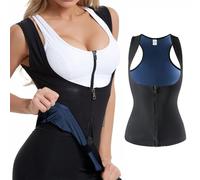 Gilet de Sauna pour Femme Hommes Sauna Suit avec Fermeture éclair Sudation de Sport Sauna Vest Sweat Shapewear Costume Transpiration Triple pour l'amincissement, l'exercice et le fitness (Bleu, M)