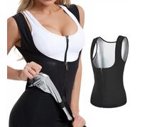 Gilet de Sauna pour Femme Hommes Sauna Suit avec Fermeture éclair Sudation de Sport Sauna Vest Sweat Shapewear Costume Transpiration Triple pour l'amincissement, l'exercice et le fitness (Argent, L)