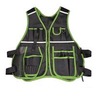 Gilet de sécurité multi-poches de qualité professionnelle compatible avec bandes haute visibilité pour électriciens, charpentiers (vert)