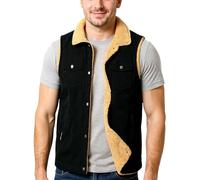 Gilet d'hiver pour homme - Gilet chaud pour homme - Avec doublure en fourrure synthétique - Boutonnière et poches de poitrine - Mode décontractée - Vêtement de travail d'extérieur