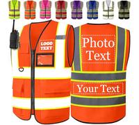 Gilet Fluorescent de Sécurité Personnalisés Chasuble Adulte Bicolores Haute Visibilité Réfléchissants Avec Poches et Fermeture éclair, Logo et Texte Personnalisables, Pour Femmes et Hommes-orange