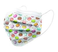 Gima - Gisafe Masque Chirurgical Filtrant, EFB> 98%, Jetable, 3 Épaisseurs, Type IIR, avec Élastiques, Bande Nasale Conformable, Adultes, Motif Macarones, CE DM Classe I, Flowpack de 10 unités