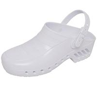 Gima - Sabots Professionnels avec Bride Inclinable et Réglable, Anatomique, Unisexe, Antidérapant, Antistatique, Tige Non Perforée, Semelle Perforée, Couleur Blanche, Taille EU 34, 1 Paire.