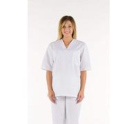 Gima Veste d'hôpital, 100% coton de haute qualité, unisexe, col en V, manches courtes, ligne professionnelle, pour médecins, vétérinaires, infirmières et personnel médical, blanc, XS