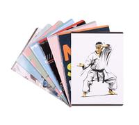 gimboo Lot de 8 cahiers d'écolier/format A5, 32/32 feuilles quadrillées, mixtes, motifs assortis, pour la rentrée des classes pour les élèves du primaire, avec marge, cartes blanches, carreaux bleus