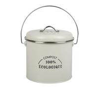 Gimel 530212 Boîte à compost de cuisine ronde Ø16 cm H 25 cm en métal peint - 1 filtre à charbon inclus pour piéger les odeurs, Beige