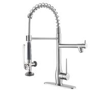 GIMILI Robinet de cuisine avec pulvérisateur extractible à poignée unique en nickel brossé haute pression Robinet d'évier de cuisine commercial à double tête en acier inoxydable avec plaque de pont