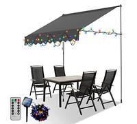 Gimisgu Store Balcon Rétractable avec Manivelle, 300x120cm Auvent Réglable en Hauteur, Auvent avec guirlandes Lumineuses LED Solaire de 5 m, sans perçage, Résistant aux UV, Gris M8460-EM