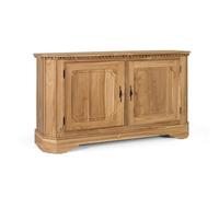 GINER Y COLOMER - Buffet 2 portes et 2 étagères en teck massif 150 cm, design rustique, finition naturelle, meuble de rangement classique
