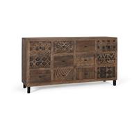 GINER Y COLOMER Buffet en Mango Massif Fait Main 160 cm, Meuble de Salon avec Porte et Tiroirs, Style Rustique Moderne avec Base en Fer Noir