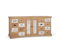 GINER Y COLOMER - Buffet Rustique en Bois Massif de Mindi avec 12 Tiroirs et 2 Portes, Meuble de Stockage Blanc Vieilli pour Salle à Manger