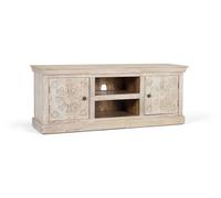 GINER Y COLOMER Buffet TV avec 2 portes, 2 espaces de rangement et 2 étagères en bois de manguier massif - Finition couleur sable