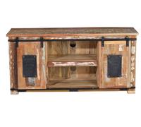 GINER Y COLOMER Buffet TV en bois recyclé multicolore, 2 portes coulissantes, 130x62x40 cm