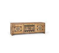 GINER Y COLOMER Meuble TV 150 cm en Bois de Mango Massif Fait Main avec 3 Tiroirs et 2 Portes, Détails Peints à la Main, Style Artisanal