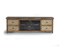 GINER Y COLOMER - Meuble TV en bois de manguier et métal marron vieilli, 4 tiroirs et 2 portes, 170x55x40 cm